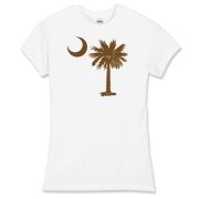 A chocolate brown palmetto and crescent moon. The palmetto is a symbol of South Carolina pride. Buy the chocolate brown palmetto moon on a t-shirt, sweatshirt, or other clothing or gift item.