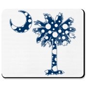 Blue Polka Dot Palmetto Moon Mousepad features a blue palmetto moon with white polka dots and is a fun variation on the South Carolina flag palmetto logo.