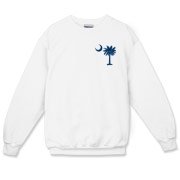 The tradtional blue palmetto and crescent moon design is a symbol of South Carolina pride. Buy the traditional blue palmetto moon printed on the pocket area of a t-shirt, sweatshirt, or other clothing item.