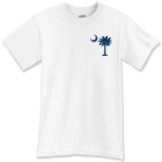 The tradtional blue palmetto and crescent moon design is a symbol of South Carolina pride. Buy the traditional blue palmetto moon printed on the pocket area of a t-shirt, sweatshirt, or other clothing item.