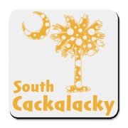 Yellow Polka Dots South Cackalacky Palmetto Moon Cork Bottom Coaster features a Polka Dot South Carolina palmetto moon logo in yellow.