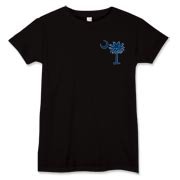 The deluxe Palmetto Moon Flag Women's T-Shirt features a small palmetto moon in the front pocket area and the South Carolina Flag design on the back.