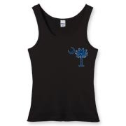 Buy a Blue Palmetto Moon Women's Fitted Tank Top featuring a smaller palmetto printed on the left chest area. The palmetto moon is a symbol of South Carolina pride.