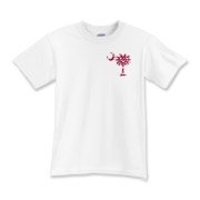 Garnet and Black Polka Dots South Cackalacky Deluxe Kids T-Shirt feature the polka dot South Carolina palmetto moon logo in garnet and black on the back and a smaller, matching palmetto moon on the front.