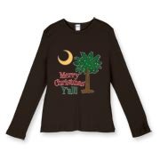 Buy a Merry Christmas Y'all Palmetto Moon Women's Fitted Baby Rib Long Sleeve Tee and have a Merry Christmas, y'all, in South Carolina style.