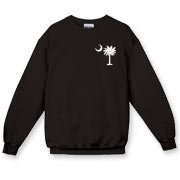 Buy a White Carolina Girl Deluxe Crewneck Sweatshirt. This two-sided design features a small palmetto moon printed on the front left chest area and matching Carolina Girl palmetto design on the back. The palmetto moon is a symbol of South Carolina pride.