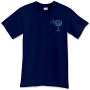 The tradtional blue palmetto and crescent moon design is a symbol of South Carolina pride. Buy the traditional blue palmetto moon printed on the pocket area of a t-shirt, sweatshirt, or other clothing item.