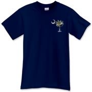 This pocket sized version of Earth and Moon palmetto and crescent moon features a photo of the Earth as the background for the palmetto and a photo of the Moon as a background for the crescent.