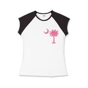 A pink palmetto and crescent moon. The palmetto is a symbol of South Carolina pride. Buy the pink palmetto moon printed in the pocket area of a t-shirt, sweatshirt, or other apparel item.