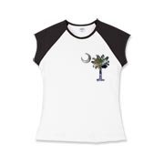This pocket sized version of Earth and Moon palmetto and crescent moon features a photo of the Earth as the background for the palmetto and a photo of the Moon as a background for the crescent.