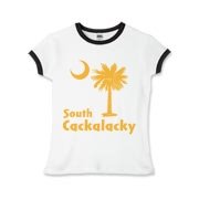 Yellow South Cackalacky Palmetto Moon Girls Ringer T-Shirt features the South Carolina palmetto moon logo in yellow.