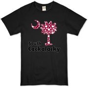 Garnet and Black Polka Dots South Cackalacky Palmetto Moon Organic T-Shirt features a Polka Dot South Carolina palmetto moon logo in garnet.