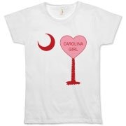 A Candy Heart Palmetto Moon for a Carolina Girl! Perfect for Valentine's Day, it features a pink candy heart on the South Carolina Palmetto Moon with Carolina Girl.