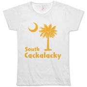Yellow South Cackalacky Palmetto Moon Organic Women's T-Shirt features the South Carolina palmetto moon logo in yellow.