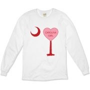 A Candy Heart Palmetto Moon for a Carolina Girl! Perfect for Valentine's Day, it features a pink candy heart on the South Carolina Palmetto Moon with Carolina Girl.