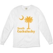 Yellow South Cackalacky Palmetto Moon Organic Long Sleeve T-Shirt features the South Carolina palmetto moon logo in yellow.