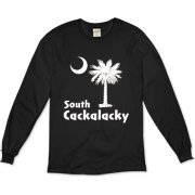 White South Cackalacky Palmetto Moon Organic Long Sleeve T-Shirt features the South Carolina palmetto moon logo in white.