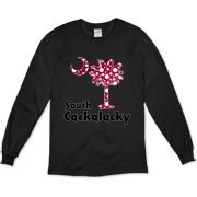 Garnet and Black Polka Dots South Cackalacky Palmetto Moon Organic Long Sleeve T-Shirt features a Polka Dot South Carolina palmetto moon logo in garnet.