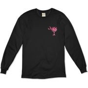 Garnet and Black Polka Dots South Cackalacky Deluxe Organic Long Sleeve T-Shirt feature the polka dot South Carolina palmetto moon logo in garnet and black on the back and a smaller, matching palmetto moon on the front.