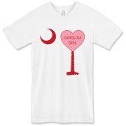 A Candy Heart Palmetto Moon for a Carolina Girl! Perfect for Valentine's Day, it features a pink candy heart on the South Carolina Palmetto Moon with Carolina Girl.