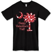Happy Valentine's Y'all with a White Heart Pattern Palmetto Moon. Get your Happy Valentine's Y'all shirt, apparel, or other gift item today!