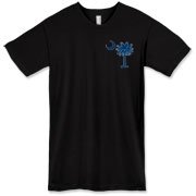 Buy a Blue Palmetto Moon American Apparel T-Shirt featuring a smaller palmetto printed on the left chest area. The palmetto moon is a symbol of South Carolina pride.