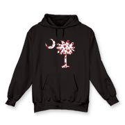 Buy a Red Heart Pattern Palmetto Moon Hooded Sweatshirt for your sweetheart this Valentine's Day! Featuring the South Carolina Palmetto Moon with a red heart pattern in the background.