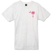Buy a Pink Palmetto Moon Alternative Apparel Burnout T-Shirt featuring a smaller palmetto printed on the left chest area. The palmetto moon is a symbol of South Carolina pride.