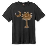 Buy a Chocloate Brown Palmetto Moon Hanes Cool Dri T-shirt. The palmetto moon is a symbol of South Carolina pride.