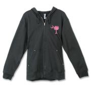 Buy a Pink Palmetto Moon Canvas Freemont Full-Zip Hoodie featuring a smaller palmetto printed on the left chest area. The palmetto moon is a symbol of South Carolina pride.
