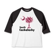 Garnet and Black Polka Dots South Cackalacky Palmetto Moon Kids Baseball Jersey features a Polka Dot South Carolina palmetto moon logo in garnet.
