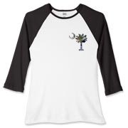 This pocket sized version of Earth and Moon palmetto and crescent moon features a photo of the Earth as the background for the palmetto and a photo of the Moon as a background for the crescent.