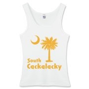 Yellow South Cackalacky Palmetto Moon Women's Fitted Tank Top features the South Carolina palmetto moon logo in yellow.