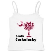 Garnet and Black Polka Dots South Cackalacky Palmetto Moon Women's Fitted Camisole Tank features a Polka Dot South Carolina palmetto moon logo in garnet.
