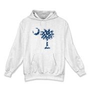 Blue Polka Dot Palmetto Moon Hooded Sweatshirt features a blue palmetto moon with white polka dots and is a fun variation on the South Carolina flag palmetto logo.