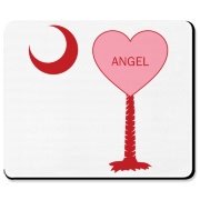 A Candy Heart Palmetto Moon for an Angel! Perfect for Valentine's Day, it features a pink candy heart on the South Carolina Palmetto Moon with Angel.