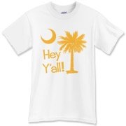Say hello with the Yellow Hey Y'all Palmetto Moon T-Shirt. It features the South Carolina palmetto moon.