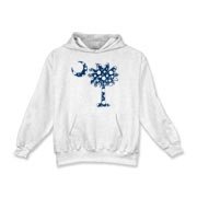 Blue Polka Dot Palmetto Moon Kids Hooded Sweatshirt features a blue palmetto moon with white polka dots and is a fun variation on the South Carolina flag palmetto logo.