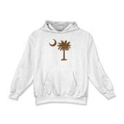 A chocolate brown palmetto and crescent moon. The palmetto is a symbol of South Carolina pride. Buy the chocolate brown palmetto moon on a t-shirt, sweatshirt, or other clothing or gift item.
