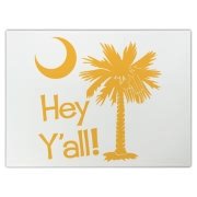 Say hello with the Yellow Hey Y'all Palmetto Moon Cutting Board. It features the South Carolina palmetto moon.