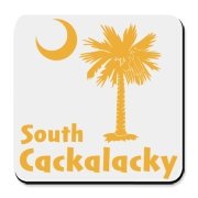 Yellow South Cackalacky Palmetto Moon Cork Bottom Coaster features the South Carolina palmetto moon logo in yellow.