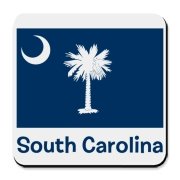Get a South Carolina Palmetto Moon Flag Cork Bottom Coaster that includes the state flag and name.