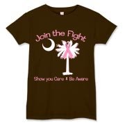 Join the fight against breast cancer in South Carolina! Show you care and be aware with a Join the Fight Pink Ribbon Palmetto Moon Women's T-Shirt. Proceeds from Pink Ribbon Palmetto Moon Join the Fight products donated to help find a cure.