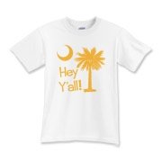 Say hello with the Yellow Hey Y'all Palmetto Moon Kids T-Shirt. It features the South Carolina palmetto moon.