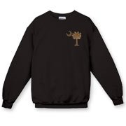 Buy a Chocolate Brown Palmetto Moon Crewneck Sweatshirt featuring a smaller palmetto printed on the left chest area. The palmetto moon is a symbol of South Carolina pride.