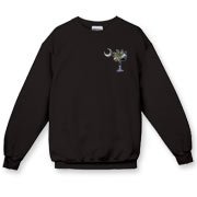 Buy an Earth and Moon Palmetto Crewneck Sweatshirt featuring a smaller palmetto printed on the left chest area with a photo of the Earth and Moon in the background. The palmetto moon is a symbol of South Carolina pride.