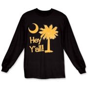 Say hello with the Yellow Hey Y'all Palmetto Moon Long Sleeve T-Shirt. It features the South Carolina palmetto moon.