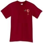 Every Carolina Teacher should have this two sided print School Apple Palmetto Moon Pocket Print T-Shirt that features the South Carolina palmetto with an apple and chalkboard moon.