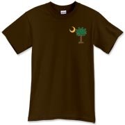 Celebrate a Palmetto Christmas in South Carolina with a Christmas Palmetto Moon T-Shirt, Sweatshirt, or other apparel item. This version features a pocket sized version of the Christmas Tree Palmetto.