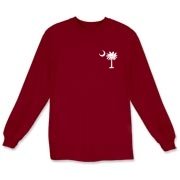 Get the South Carolina State Motto Deluxe Long Sleeve T-Shirt. It features the state motto, Dum Spiro Spero, or, While I breathe, I hope, and the palmetto moon on the back and a small palmetto moon on the front.